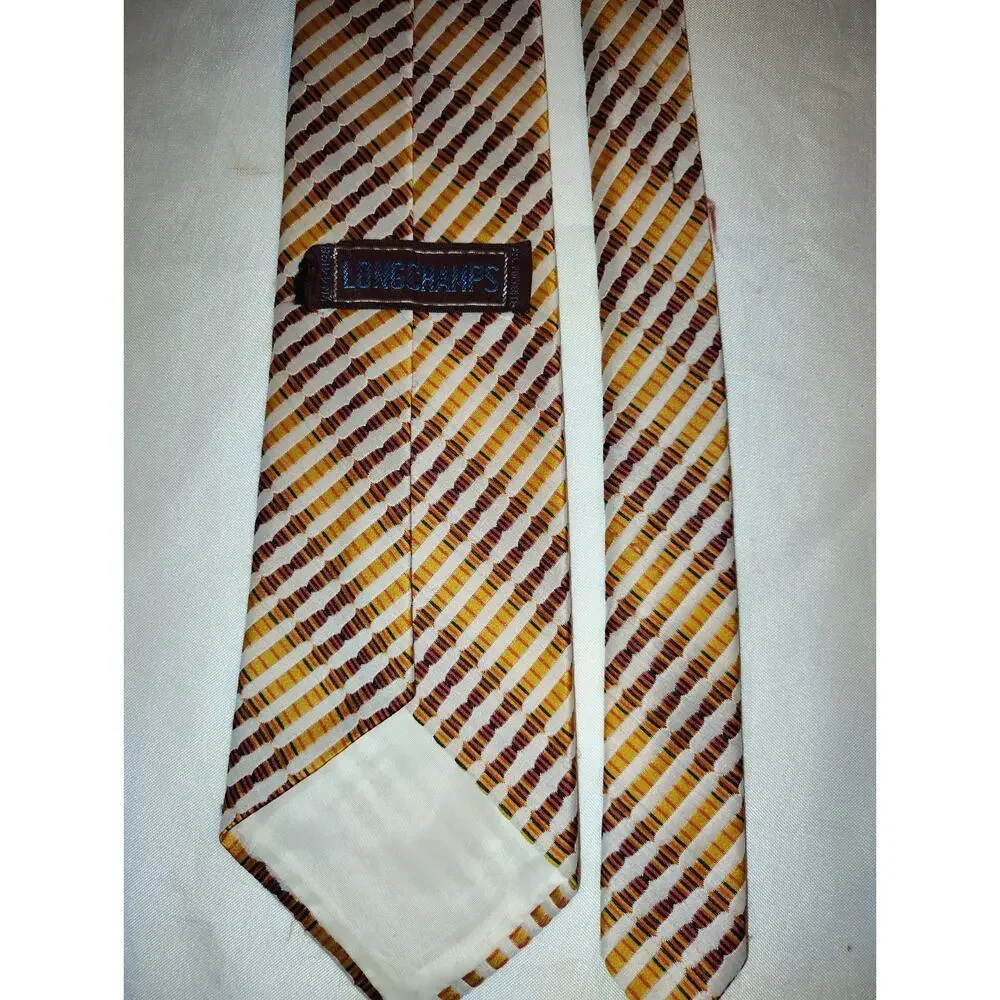 Vintage 1970s Polyester Latimer Geometric Stripe Necktie Brown Gold White